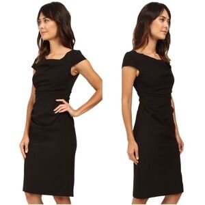 Adrianna Papell Black Cowl Side Ruched Sheath Dress Size 10